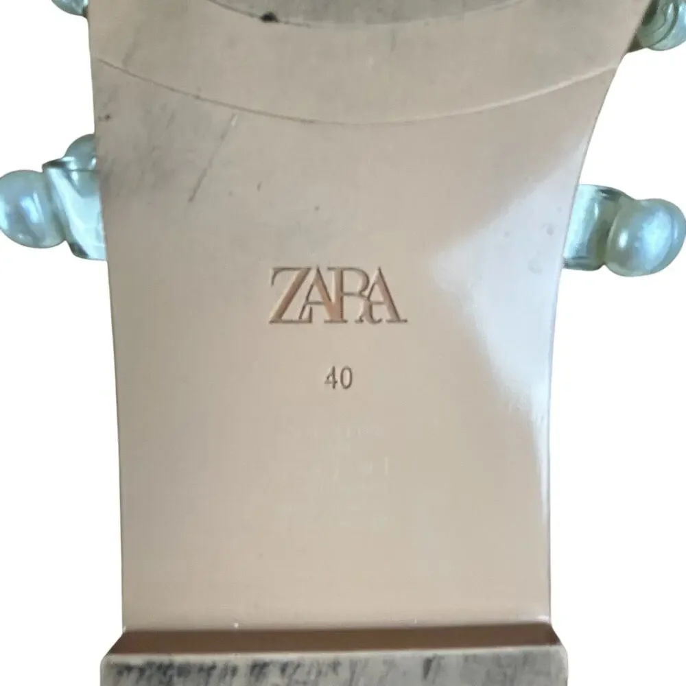 Zara Sandals Women Sz 40 (US 9) Clear Strap Pearl Embellished Coastal Slide Flat - Picture 8 of 9